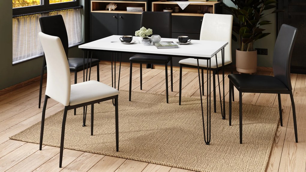 Mazzoni HAIRPIN S-120 Alb Mat - MASĂ LOFT PENTRU BUCĂTĂRIA SUFRAGERIE LIVING