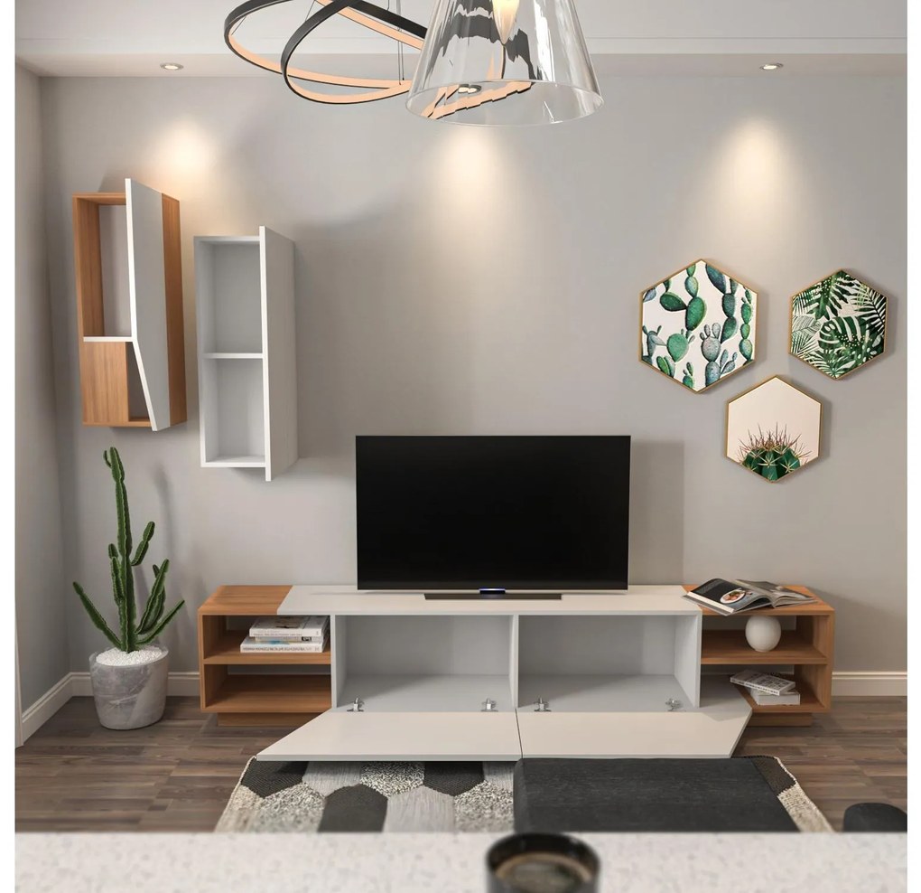 Mobilier living Ziva 2 (alb + teak). 1102661