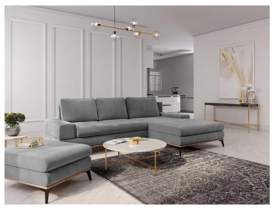 Colțar extensibil cu șezlong pe partea dreaptă Windsor &amp; Co Sofas Planet, gri