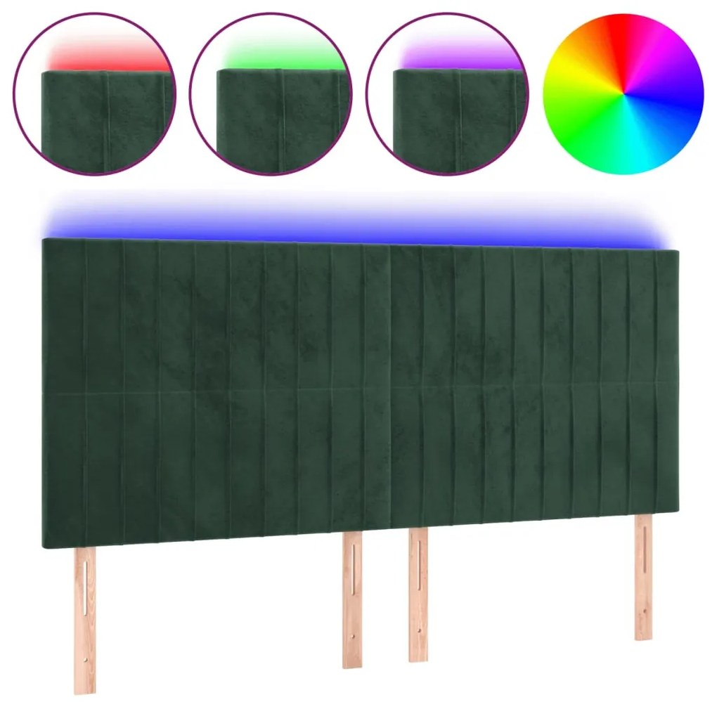 3122719 vidaXL Tăblie de pat cu LED, verde închis, 160x5x118/128 cm, catifea