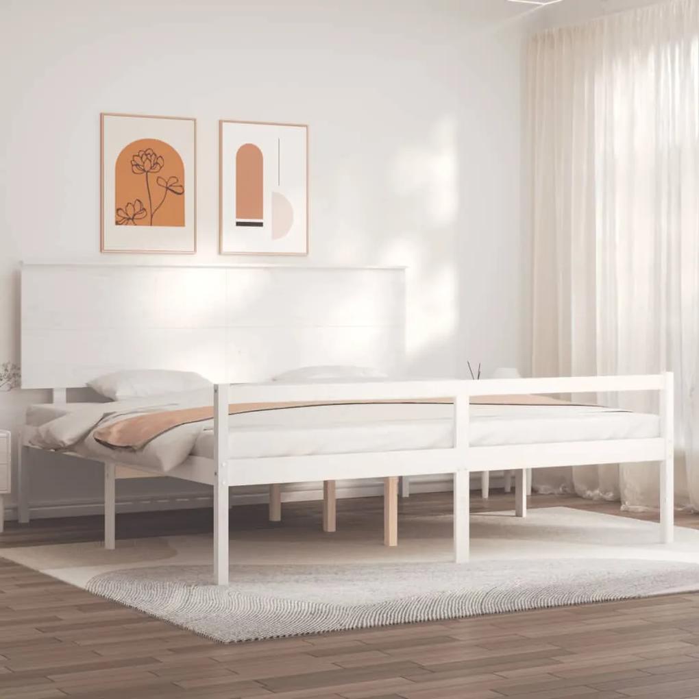 3195497 vidaXL Cadru de pat senior cu tăblie, alb, Super King Size, lemn masiv