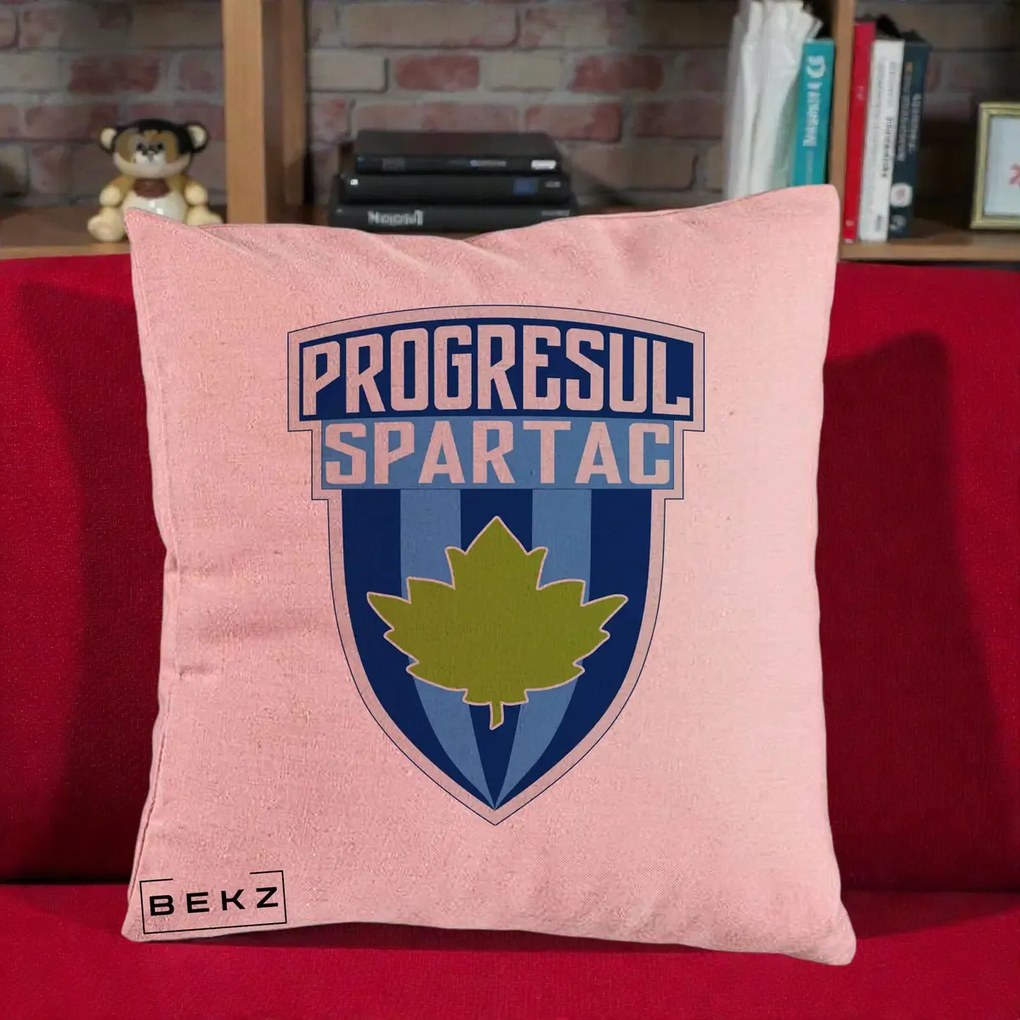 Perna Personalizata Progresul Spartac Fotbal, 40x40 cm, Roz, Husa Detasabila, Perna Inclusa, BEKZ®