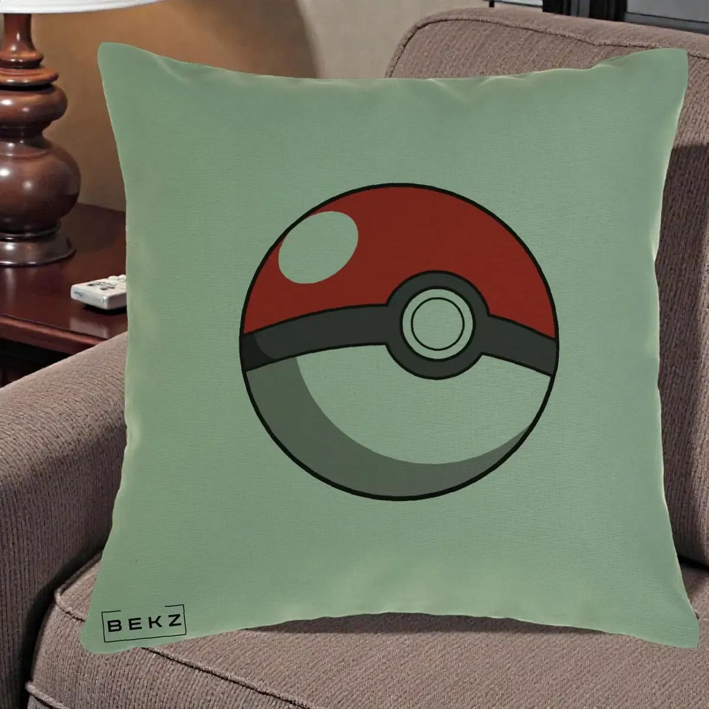 Perna Personalizata Pokeball Rosie, 40x40 cm, Verde, Husa Detasabila, Perna Inclusa, BEKZ®