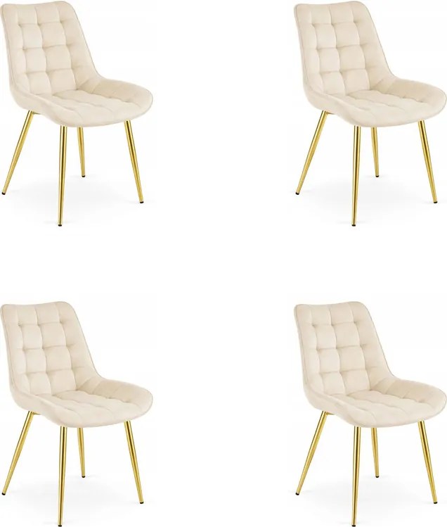 Set 4 Scaune Bucatarie/Dining Joy Bej, Catifea, Picioare Metalice, Finisaj Auriu