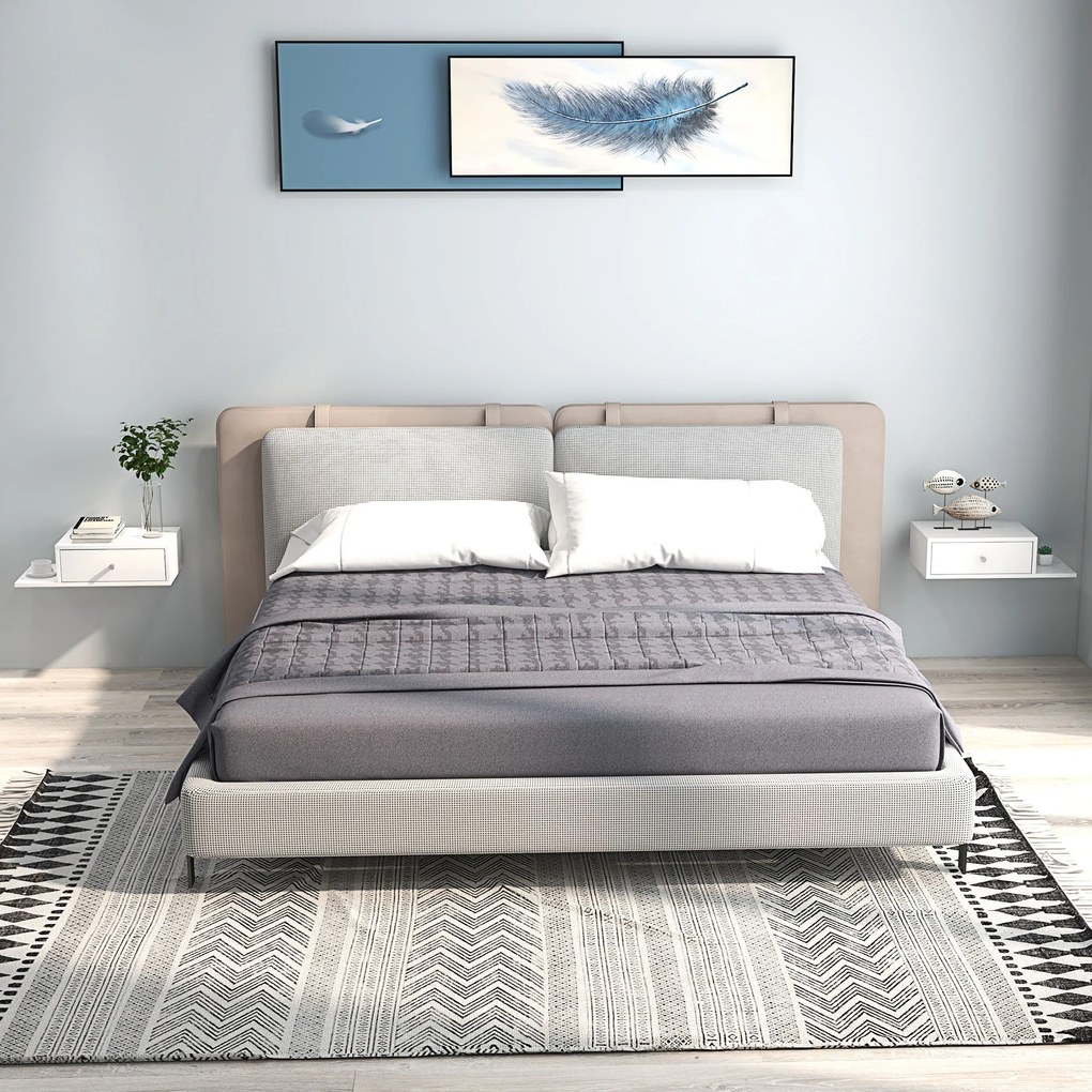 HOMCOM Set de 2 noptiere de perete - set de 2 noptiere - raft lateral și sertar - 55l x 30P x 15H cm MDF alb | Aosom Romania