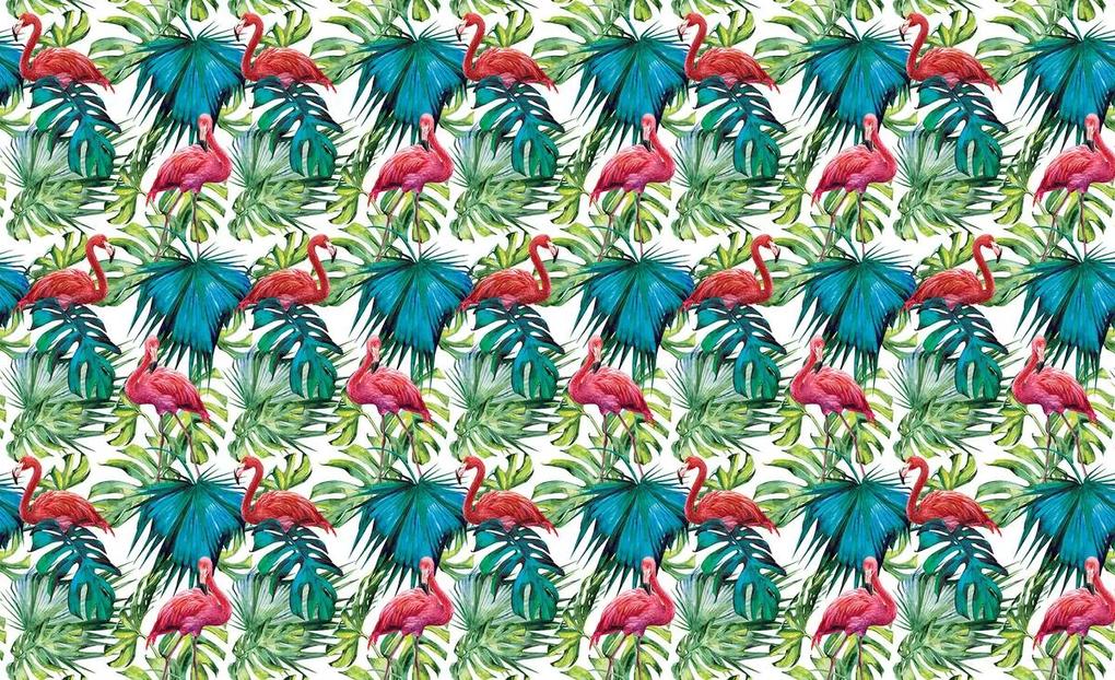 Fototapet - păsări flamingo și frunze (254x184 cm), în 8 de alte dimensiuni noi