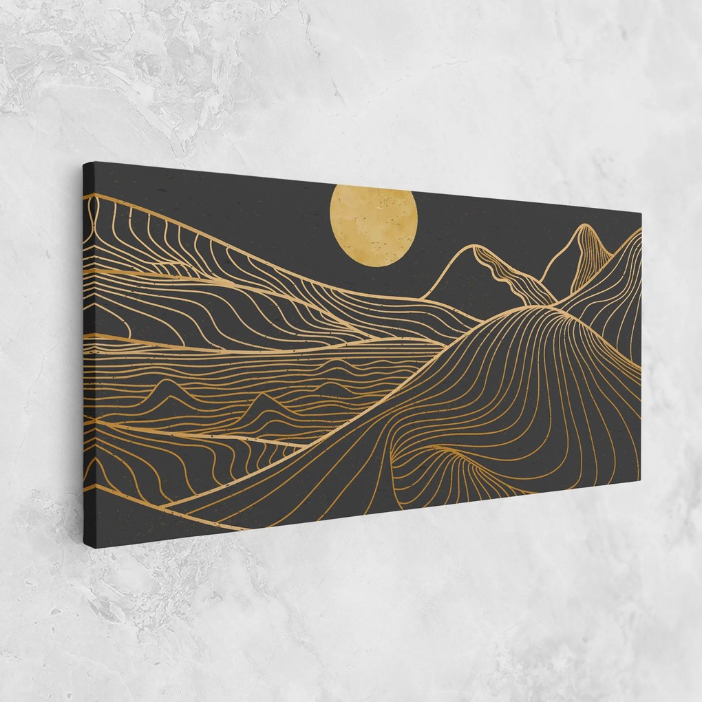 Tablou Canvas, 100x200cm, Dormitor si Living, Peisaje, Munti, Golden Mountain Moon