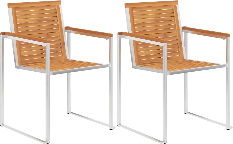 vidaXL Scaune de grădină, 2 buc., lemn masiv de acacia și oțel inoxidabil