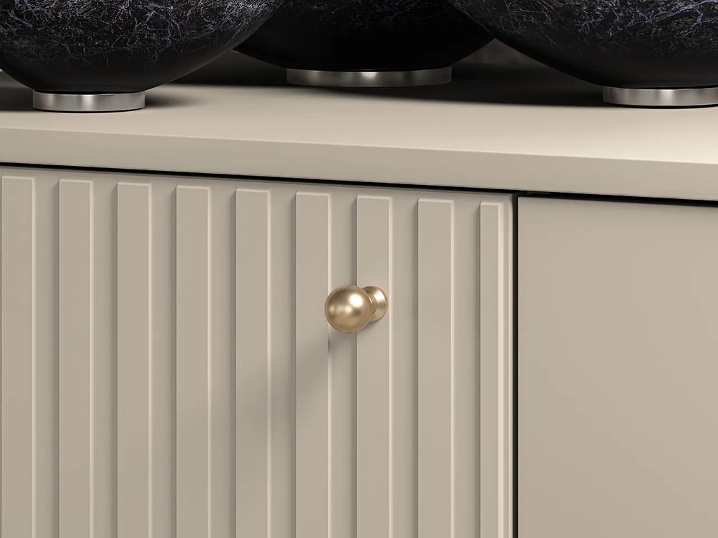 Comoda living  dormitor hol cu 3 sertare si 1 usa , casmir mdf casmir cu model , 120x85x40 cm, canturi abs, cu rafturi, picioare negre butoni auriu