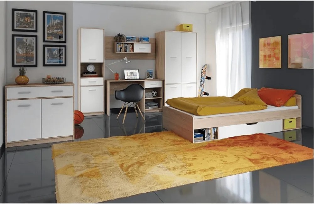 Birou PC 1S, alb/stejar sonoma, TEYO