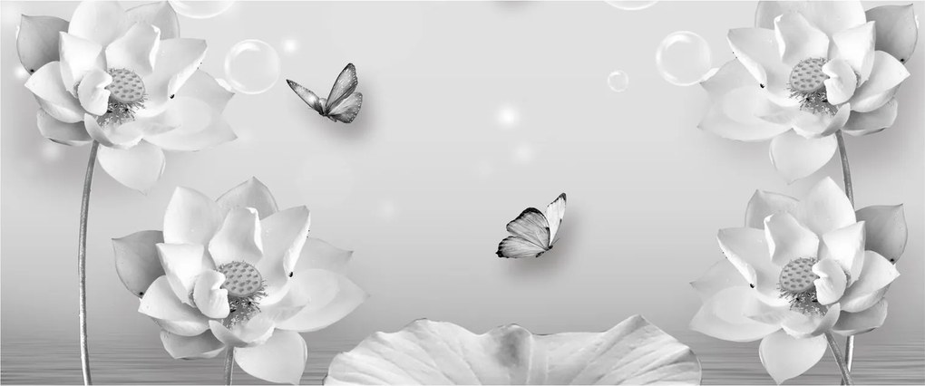 Tablou - Design flori și fluturi (120x50 cm)