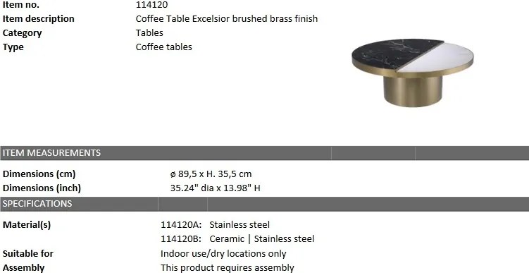 Masuta de cafea design elegant LUX Excelsior, alama 114120 HZ