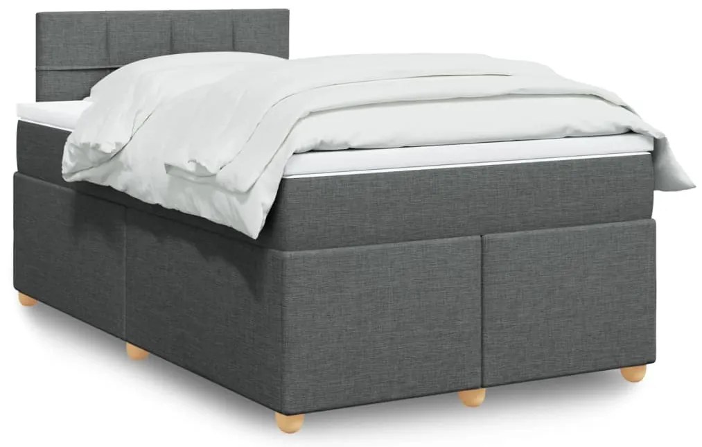 vidaXL Pat box spring cu saltea, gri închis, 120x200 cm, textil