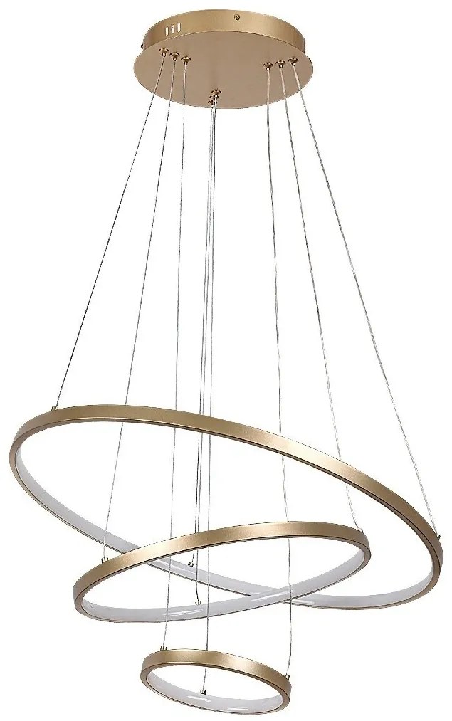 Lustra LED cu telecomanda cu 3 inele metal auriu Beliza