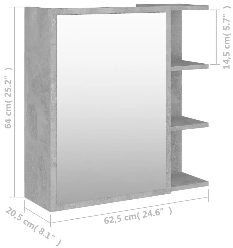 Dulap de baie cu oglinda, gri beton, 62,5 x 20,5 x 64 cm, PAL Gri beton