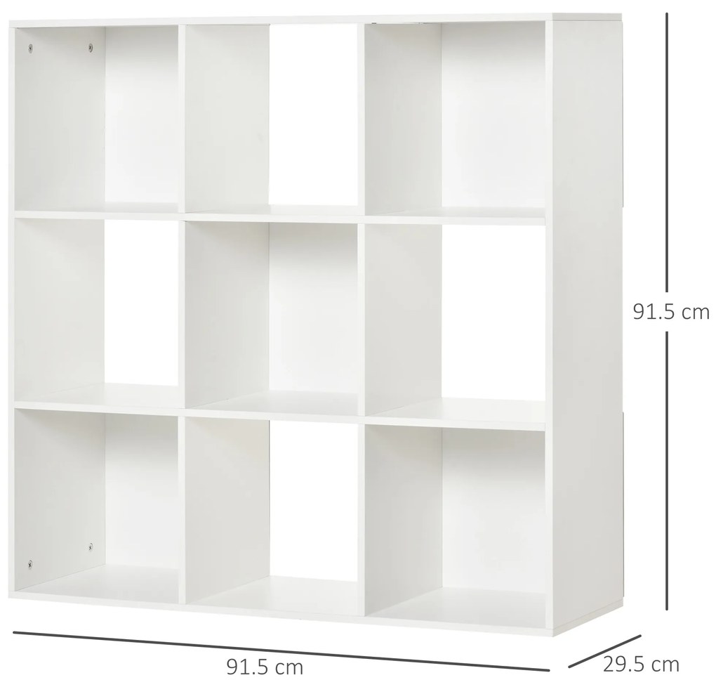 Biblioteca Albă pentru Casa si Birou, Raft cu Design Modern cu 9 Compartimente din Lemn, 91,5 x 29,5 x 91,5 cm HOMCOM | Aosom Romania