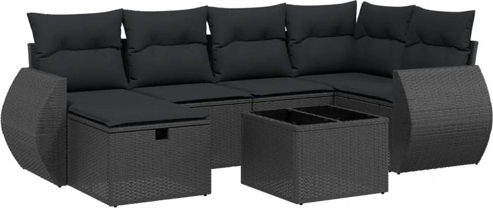 vidaXL Set canapele de grădină cu perne, 7 piese, negru, poliratan
