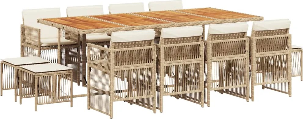 vidaXL Set mobilier de grădină cu perne, 13 piese, bej, poliratan