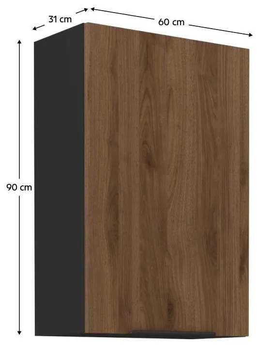 Dulap superior de bucătărie Monzesa 60 G 90 1F (nuc okapi + negru) . 1096952