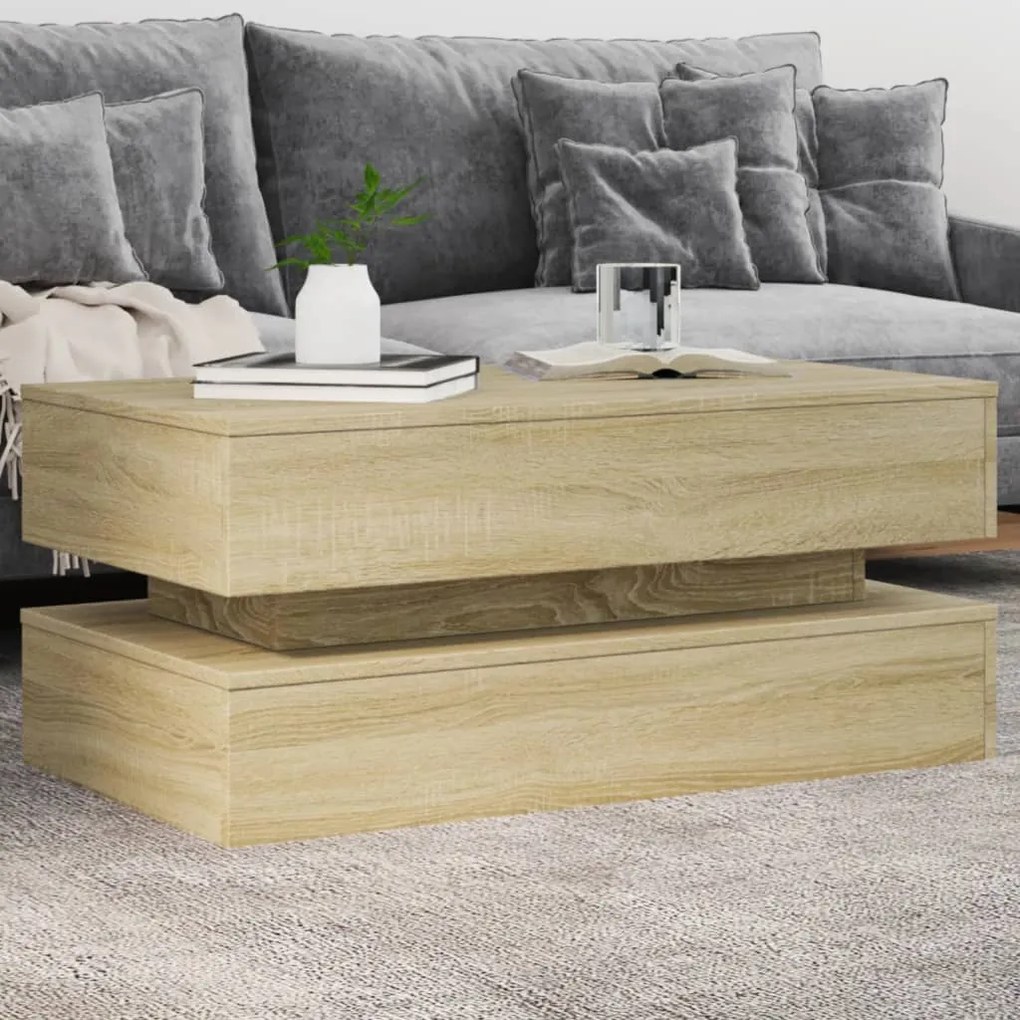 vidaXL Măsuță de cafea cu lumini LED, stejar sonoma, 90x50x40 cm