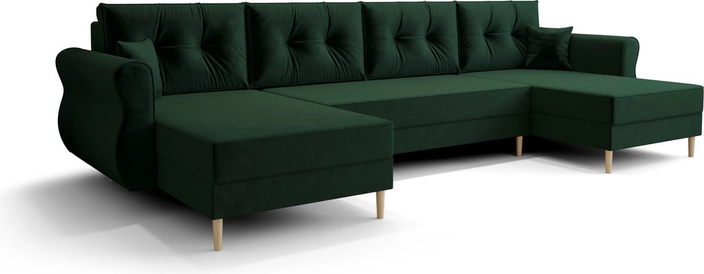 Coltar extensibil in forma de U SILVIANO, verde inchis, 300x140 cm + 2 perne GRATUIT