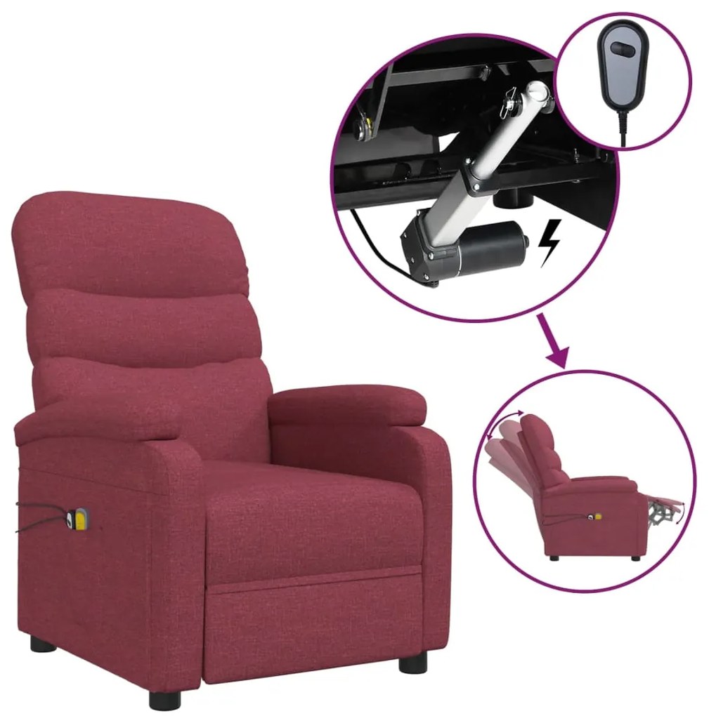 3073697 vidaXL Fotoliu de masaj electric rabatabil, roșu vin, textil