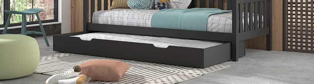Sertar pentru Pat, Antracit, 90 x 190 cm, Pin Masiv – Dallas – Vipack