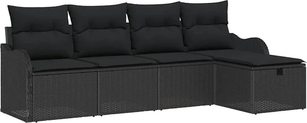 vidaXL Set de canapele pentru grădină cu pernă 5 pcs Negru Rattan poli