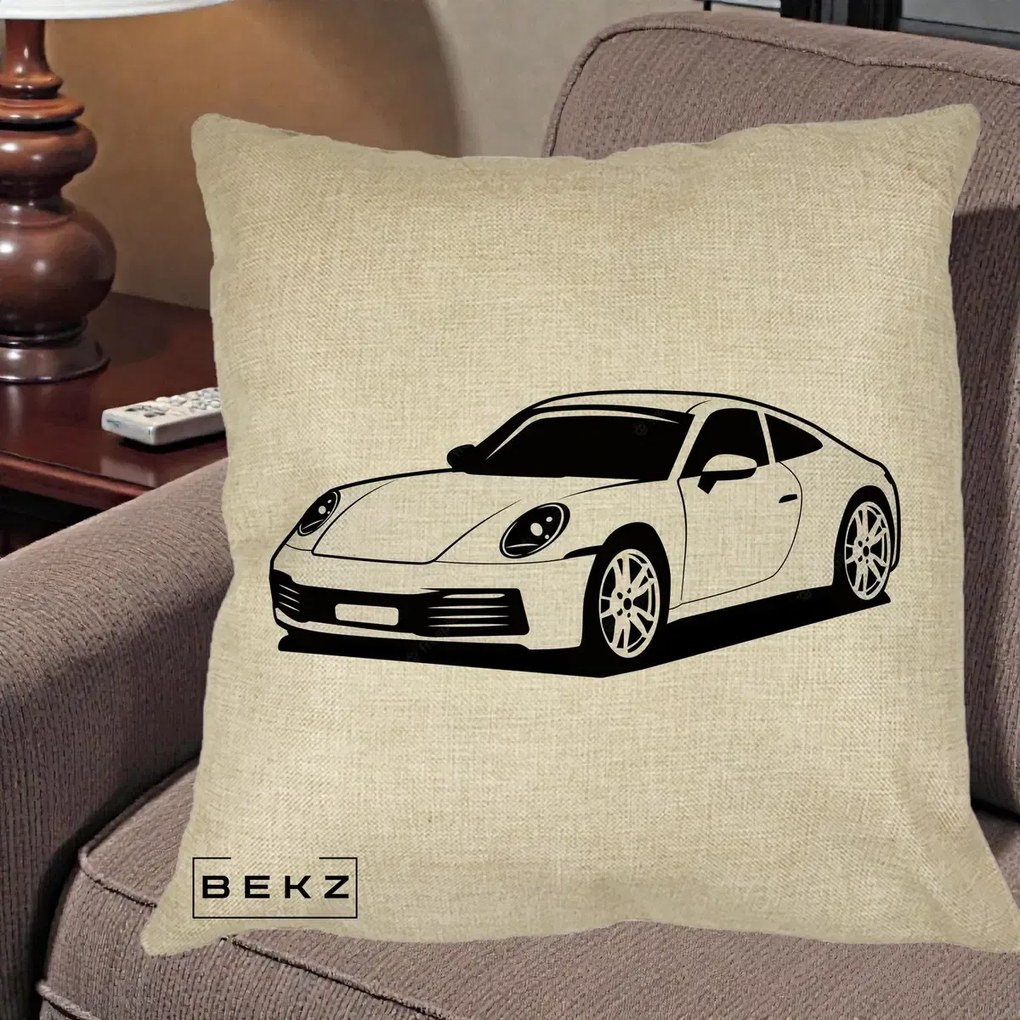 Perna Personalizata Porsche 911 Silueta, 40x40 cm, Crem, Husa Detasabila, Perna Inclusa, BEKZ®