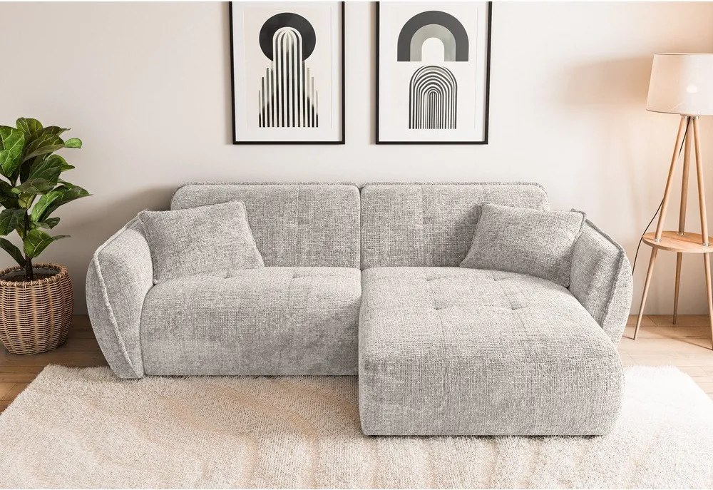 Colțar bej cu tapițerie din chenille (cu colț pe partea dreaptă/cu șezlong) Nelia – Ropez