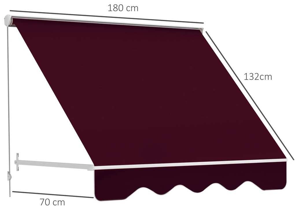 Outsunny Copertina de Soare care se Ruleaza 180×70cm cu Unghi 0-120°, Copertina Verticala de Exterior din Aluminiu si Poliester Anti UV, Rosu