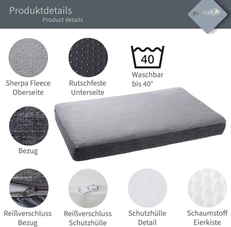 Pat pentru animale Petstuff, 79x60 cm, gri deschis, antiderp