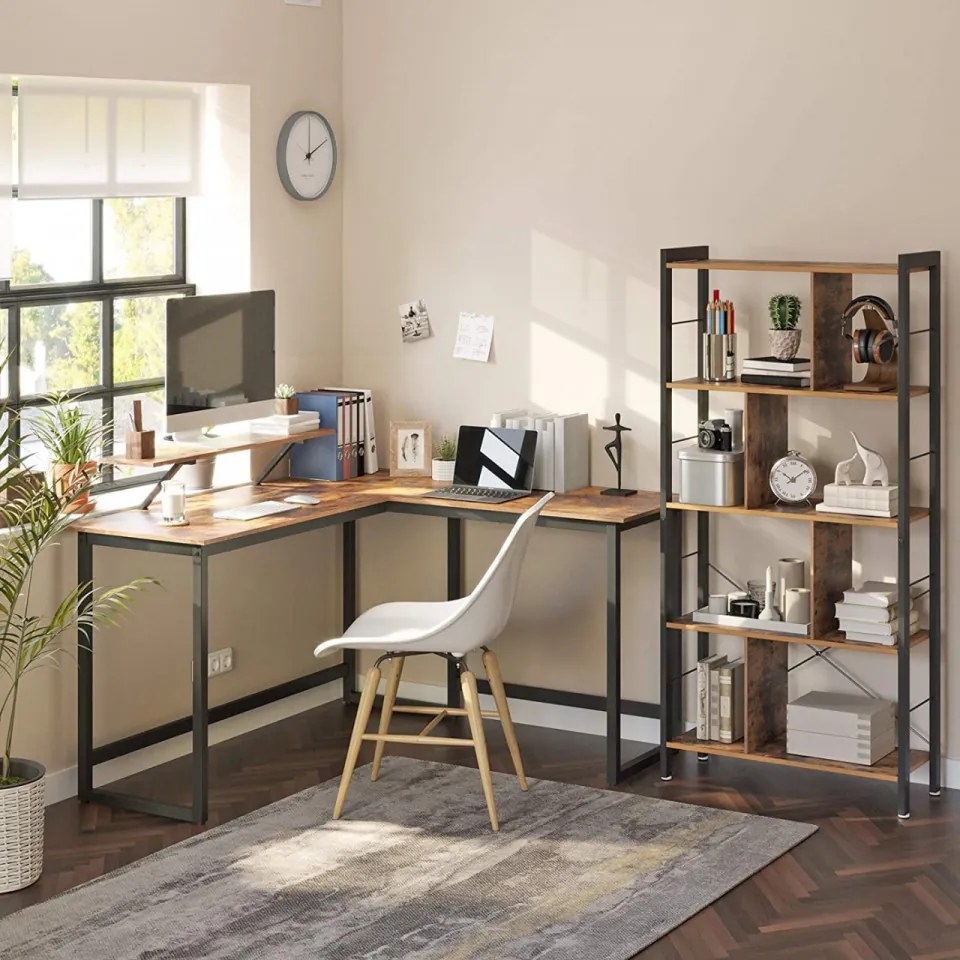 Birou de Studiu in Forma L, PAL Melaminat, Maro / Negru, Vasagle, LWD56X