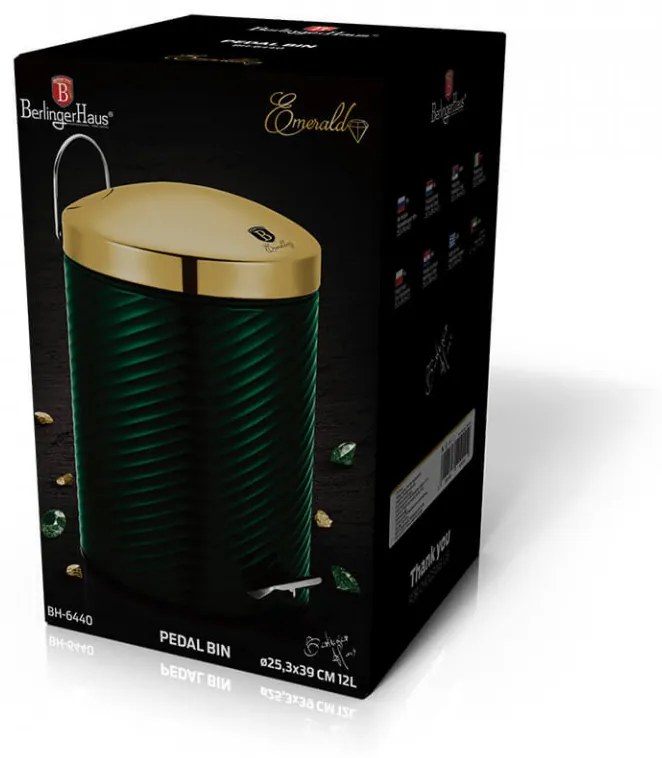 Cos de gunoi cu pedala din otel inoxidabil 12L Emerald Line Collection Berlinger Haus BH 6440