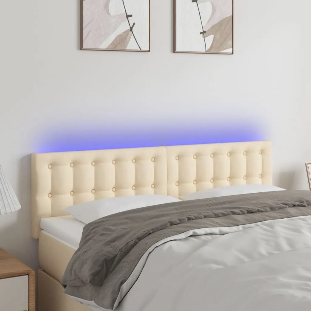 vidaXL Tăblie de pat cu LED, crem, 144x5x78/88 cm, textil