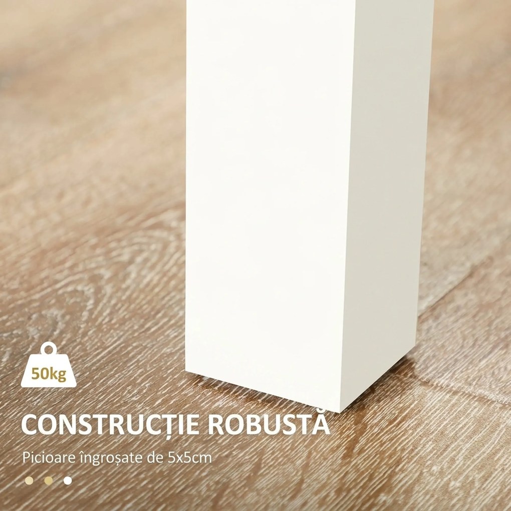 HOMCOM Masă pentru 4-6 Persoane, Masă Modernă de Bucătărie și Sufragerie din Lemn, 119x70x75 cm, Alb | Aosom Romania
