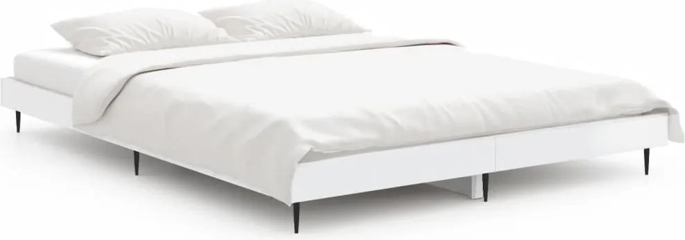 vidaXL Cadru de pat, alb extralucios, 135x190 cm, lemn prelucrat