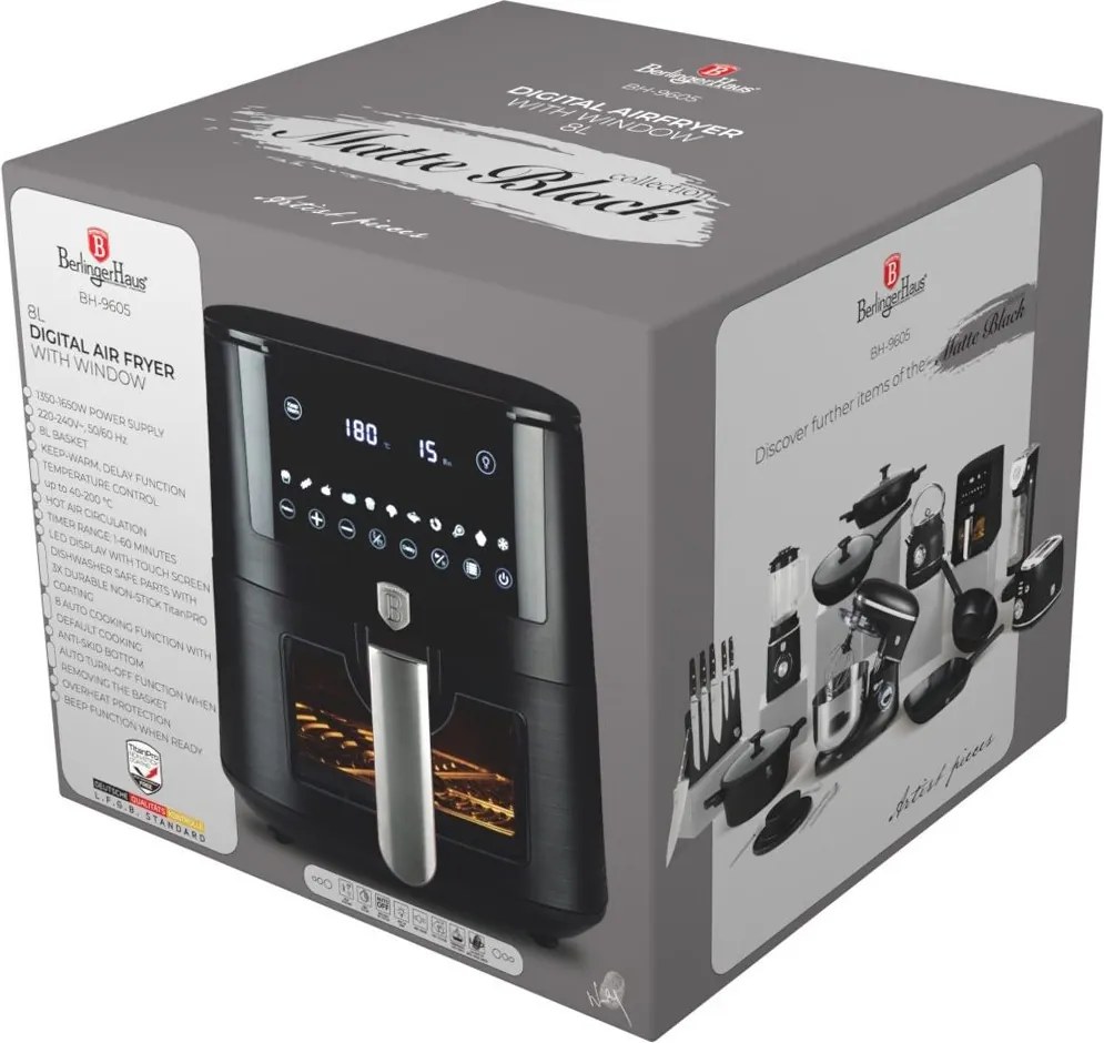 Friteuza cu aer cald 8 L Matte Black Berlinger Hau BH 9605