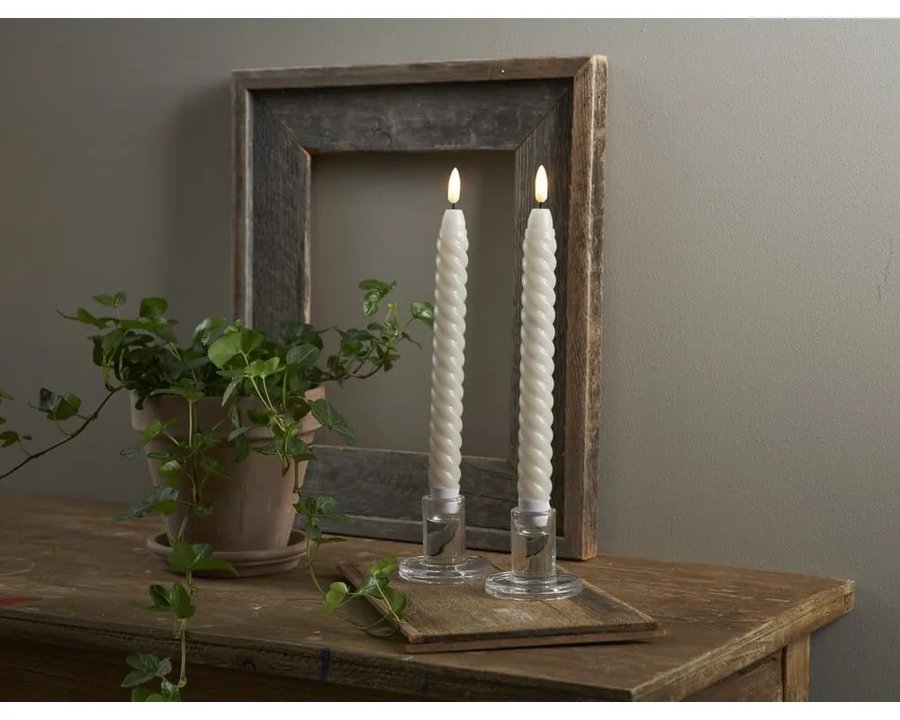 Set de 2 lumânări cu LED din ceară bej Star Trading Flamme Swirl Antique, înălțime 25 cm