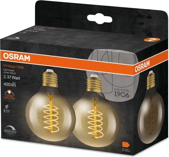 Set 2x becuri LED cu filament vintage, dimabile, E27, 4,8W, 230V, 2200K - Osram