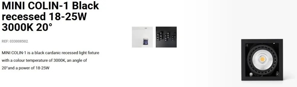 Spot LED incastrabil MINI COLIN-1 Black recessed 18-25W 3000K 20°