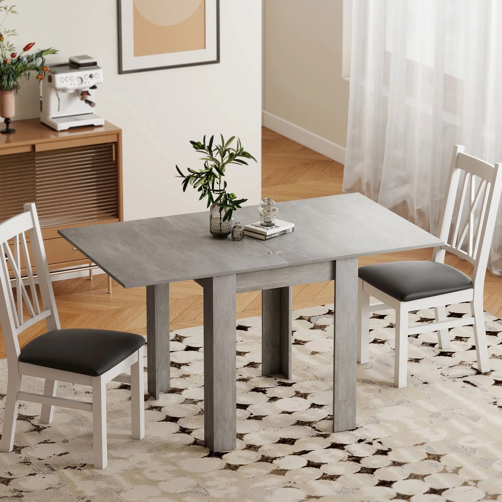 HOMCOM Masă de Dining Extensibilă pentru 4-6 Persoane Design Pliabil, 70-140cm Masă Rectangulară de Economisire a Spațiului cu Picioare Antiderapante, pentru Sala de Mese Sufragerie, Gri Efect Lemn | Aosom Romania