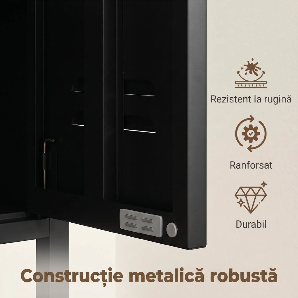 HOMCOM Dulap Metalic cu Rafturi Reglabile, pentru Dormitor, Garaj și Birou, Negru | Aosom Romania