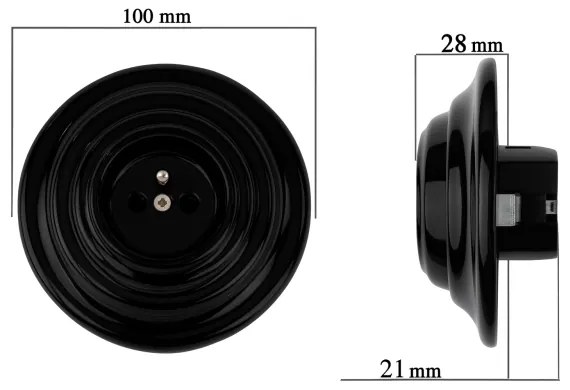 Bohemia-Design - Priză casnică retro din porțelan, cu ramă, 250V/16A, negru