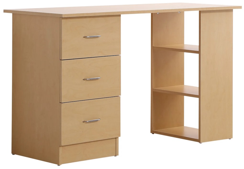 Homcom Birou modern cu 3 Sertare si Rafturi in Lemn Natural 120x49x72cm