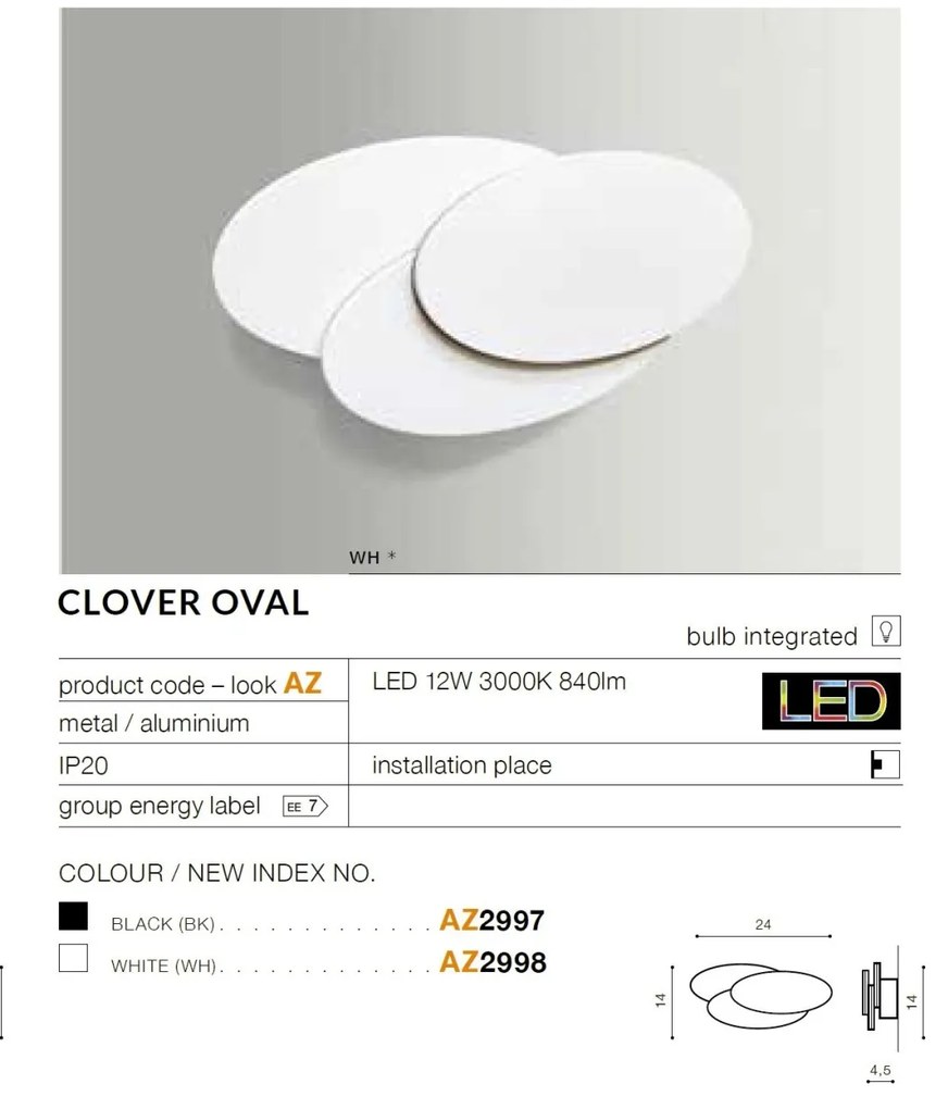 Aplica de perete LED ambientala CLOVER OVAL alba