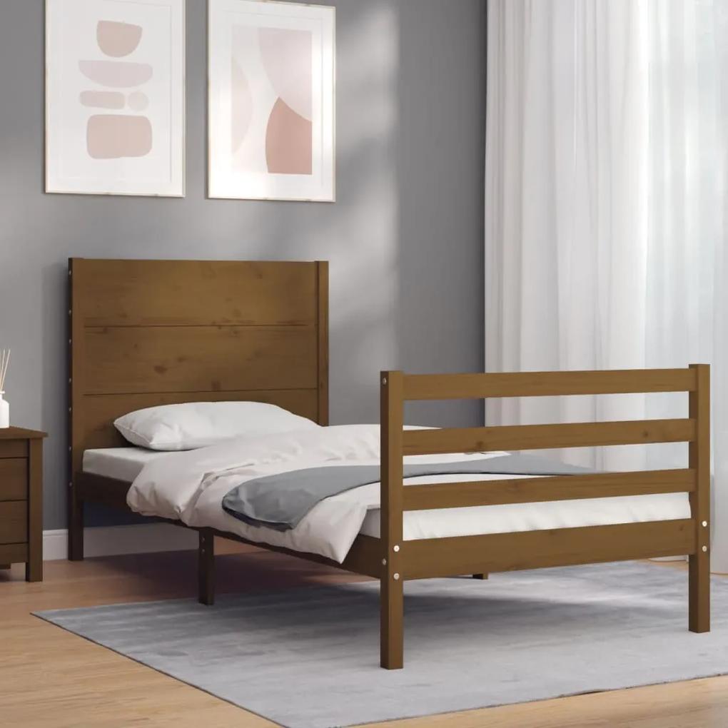 3194624 vidaXL Cadru de pat cu tăblie, maro miere, 90x200 cm, lemn masiv