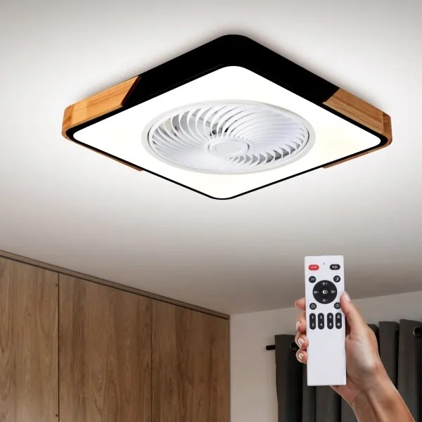 Brilagi LED lampă cu ventilator, 30W, 230V, 3000-6500K, negru/stejar + DO