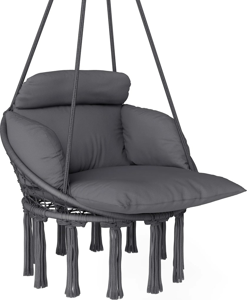 Outsunny Scaun suspendat cu pernă mare umplută hamac fotoliu suspendat cu franjuri kit de suspendare 80 x 60 x 40 cm gri închis | Aosom Romania