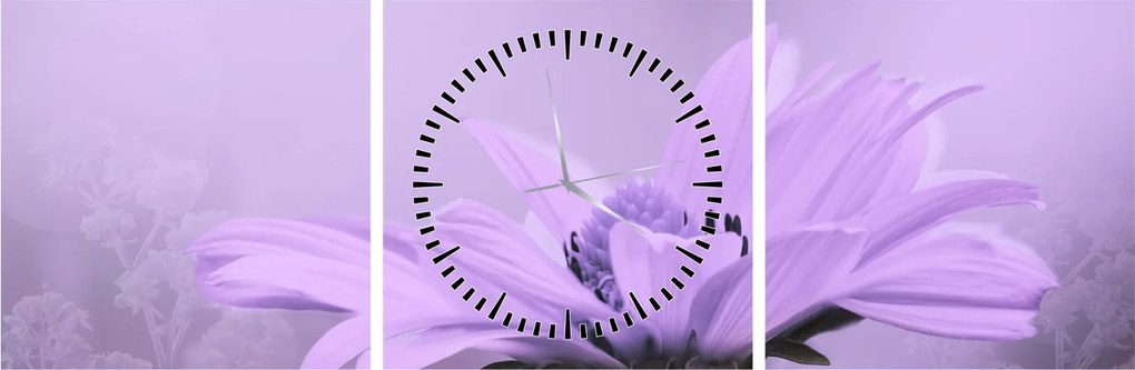Tablou - Flori mov (cu ceas) (90x30 cm)